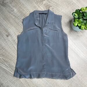 BERENICE Gray Blue 100% Silk Button Front Sleeveless Blouse Women’s
